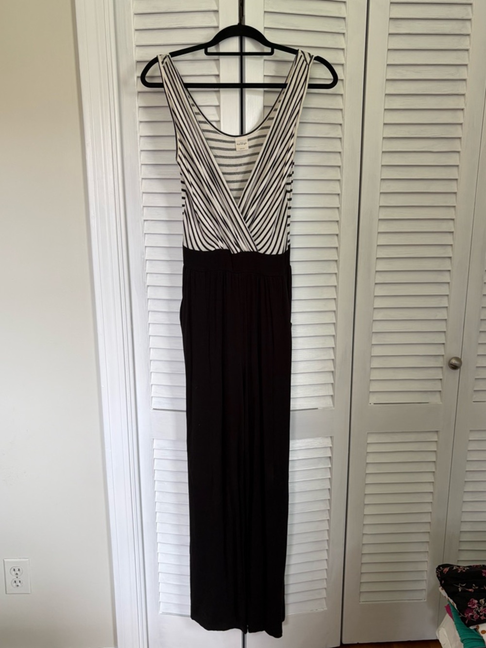Kaileigh Black Jumpsuit with White Striped Bodice